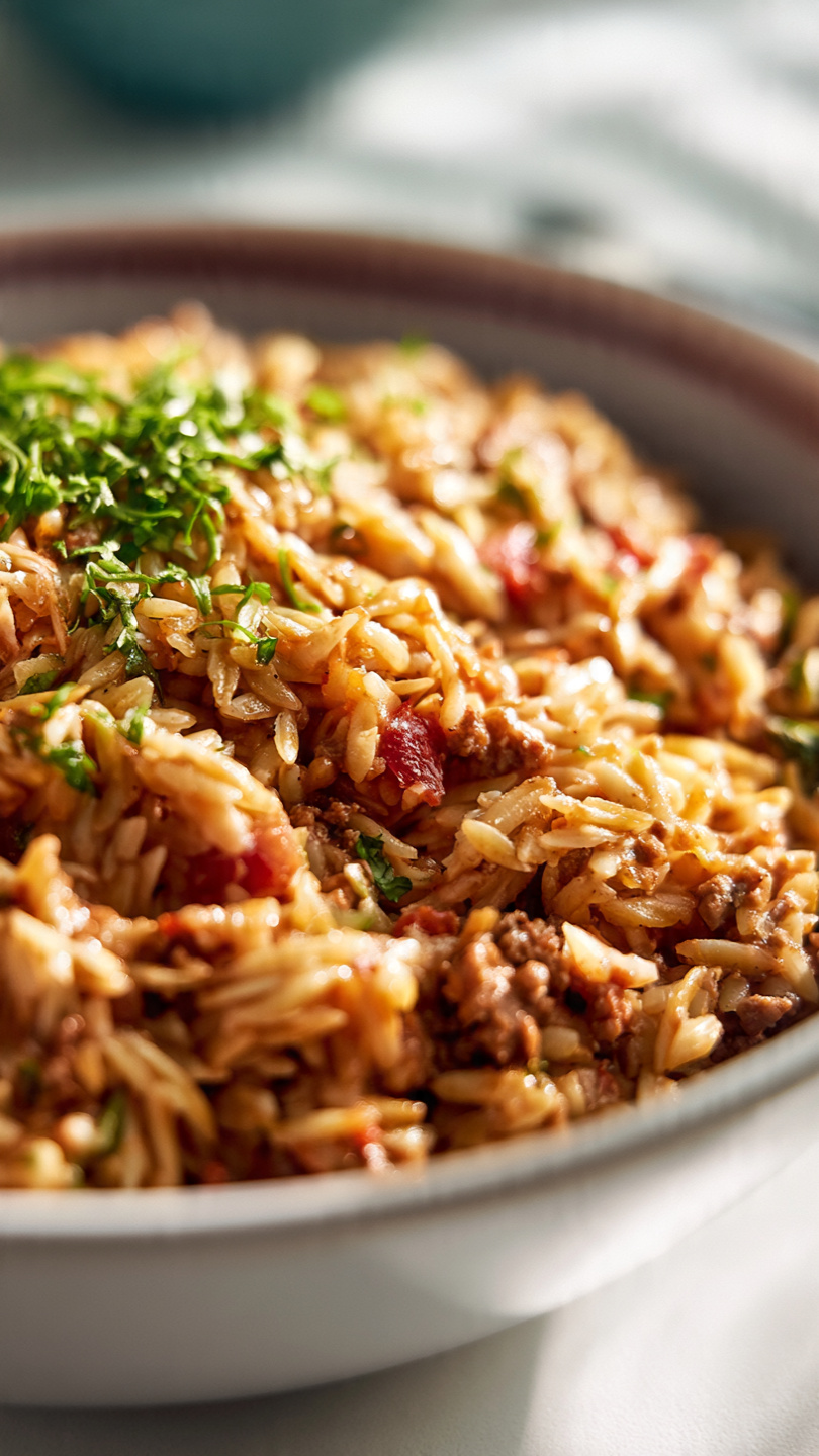 Creamy Ground Beef Orzo (One-Pan Dinner Ready in 30 Minutes)