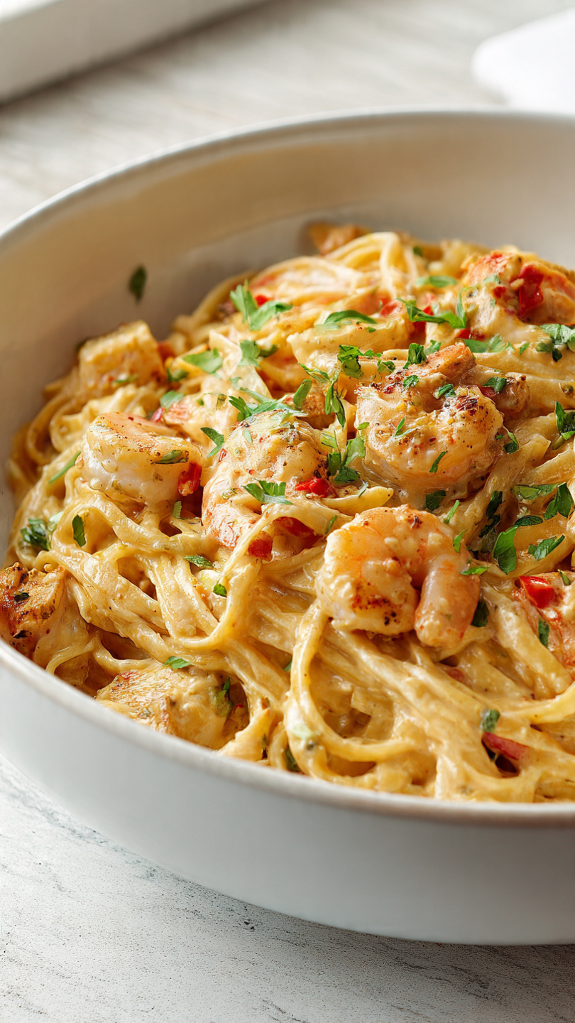 Cajun Chicken and Shrimp Alfredo