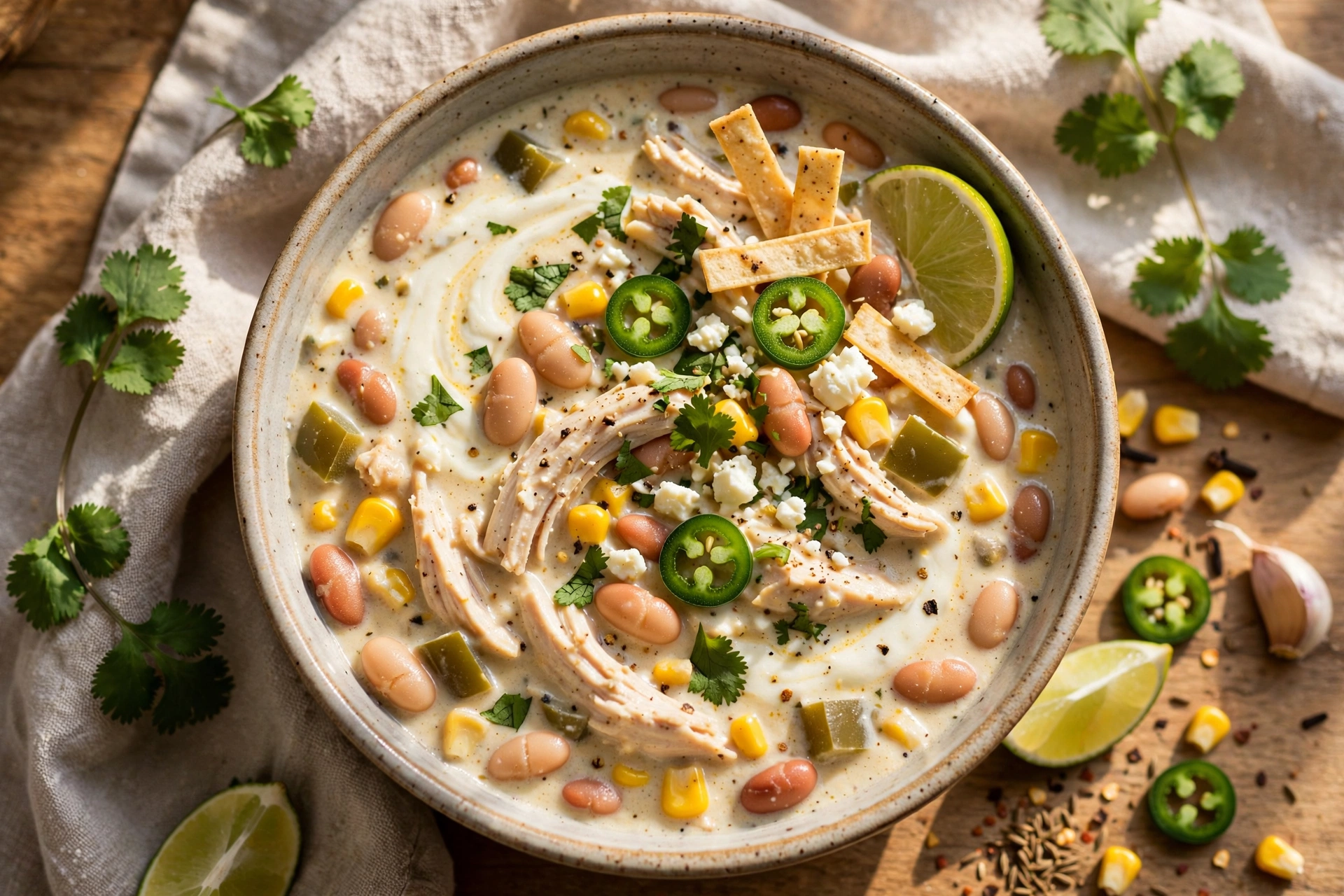 Crockpot White Chicken Chili with Cream Cheese