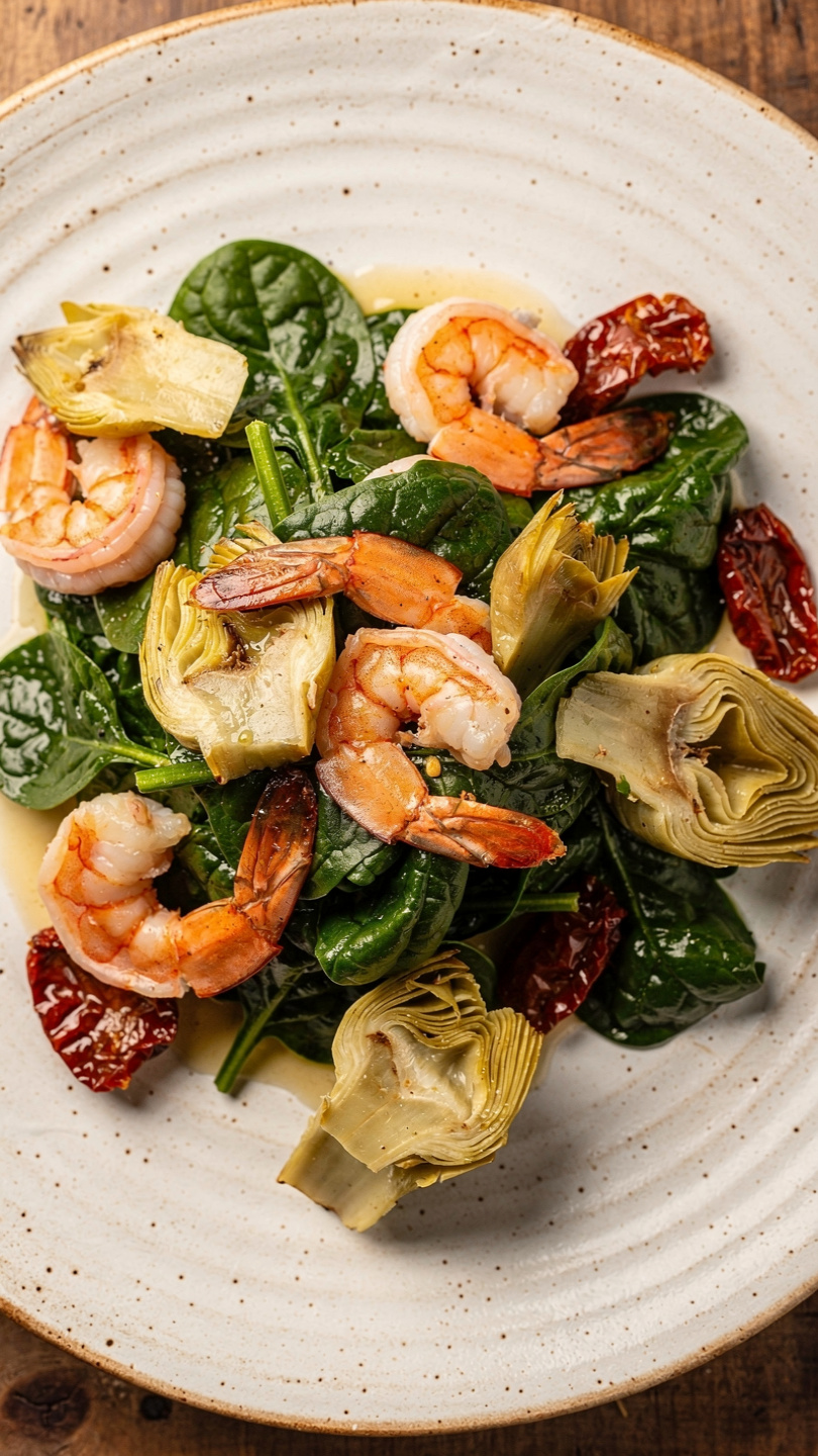 Tuscan Shrimp with Spinach, Artichokes, and Sun-Dried Tomatoes